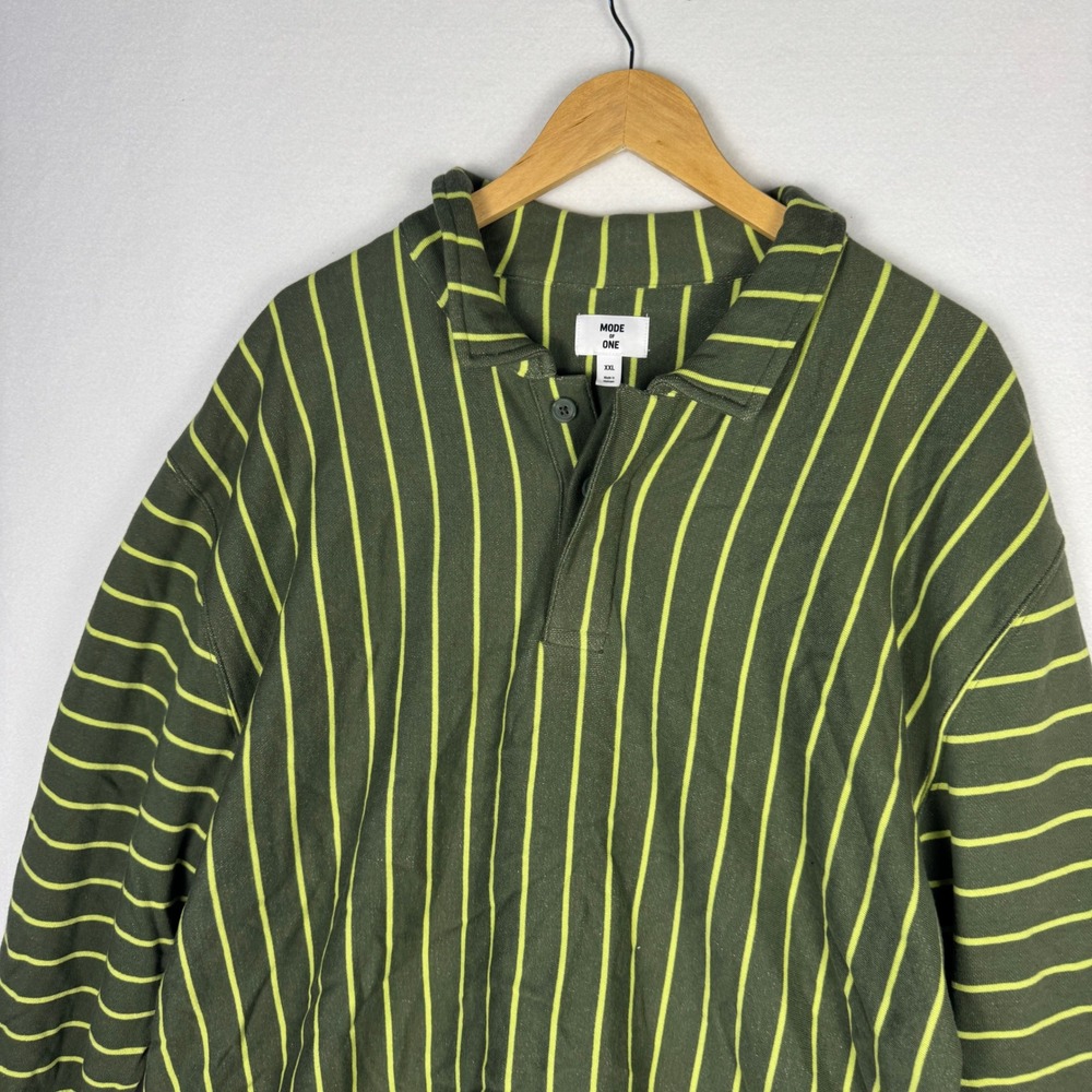Mode of One Mens XXL Wild Ivy Striped French Terry Long Sleeve Polo Shirt NEW - Picture 10 of 13